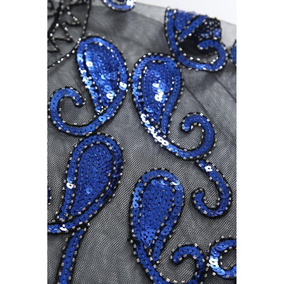 🆕 Women Blue Sequin Beaded Evening Cape Bridal Shawl Bolero Flapper Cover Up - Picture 6 of 6